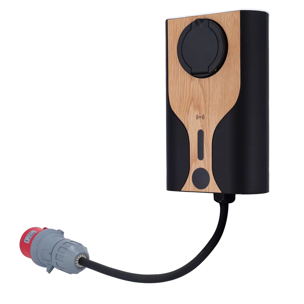 [RD-NORA-22-C3-S] Carregador portátil para veículos elétricos Potência 22kW / 32A / Trifásico Conetor tipo 2 Protecção IP55, IK10 Monitorização a partir da APP Cor de madeira